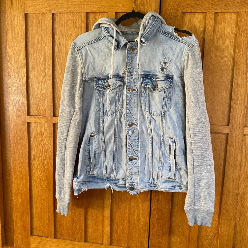 Y2K Hollister Epic Flex Distressed Denim Hoodie Jacket